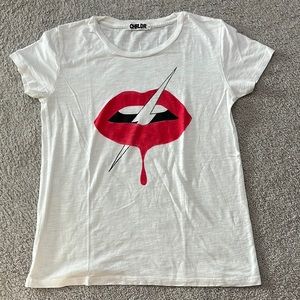 Cheerleader (CHRLDR) t-shirt with lips, size Small